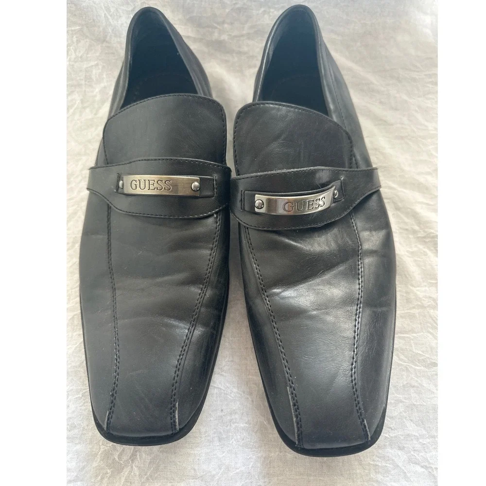Guess Loafers Dress Shoes Slip On Square Toe Black‎ Leather Men's Size 11 Career